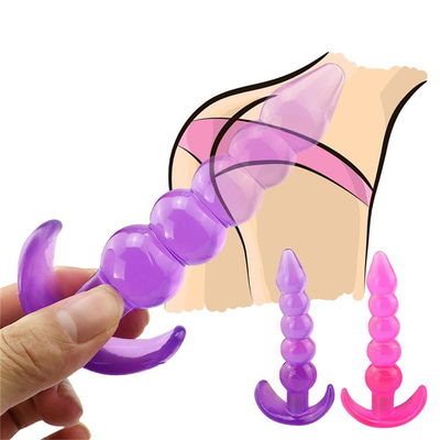 Prise en caoutchouc imperméable flexible de bout de bande de plaisir de pourpre anal inégal de prise avec les perles anales par accroissement lisses