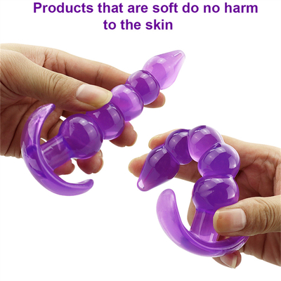 Prise en caoutchouc imperméable flexible de bout de bande de plaisir de pourpre anal inégal de prise avec les perles anales par accroissement lisses