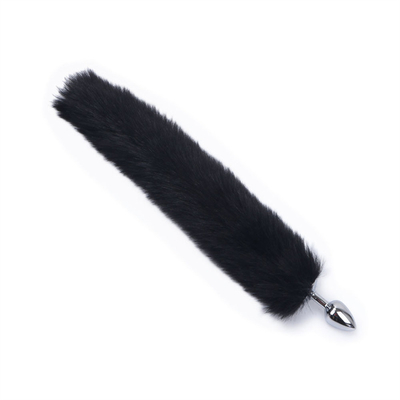 La queue de renard noir métallique, bouchon anal, fourrure lisse, pour femmes