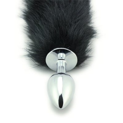 La queue de renard noir métallique, bouchon anal, fourrure lisse, pour femmes