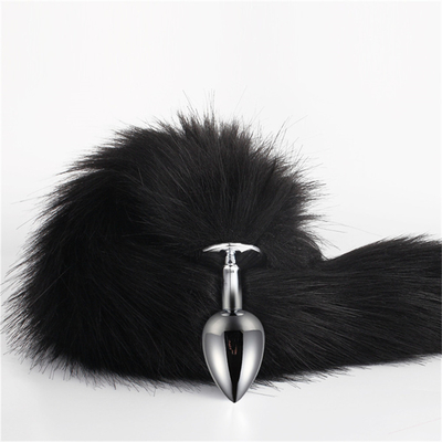 La queue de renard noir métallique, bouchon anal, fourrure lisse, pour femmes