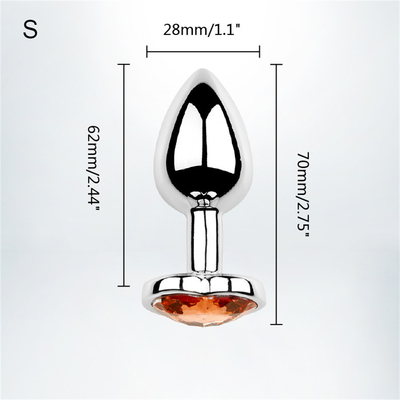 Alliage d'aluminium en forme de cœur Plug anal métallique Plug anal Jouets sexuels pour femmes Plugs anaux avec des bijoux en plastique colorés