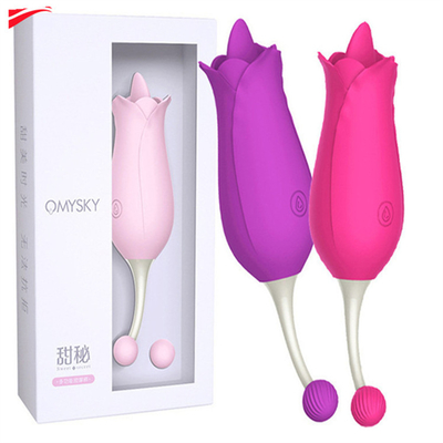 Vibrateur à deux têtes rose, stimulation clitoridienne, massage, vibrateur, lèche de langue, vagin, vibrateur, jouet sexuel pour femmes.