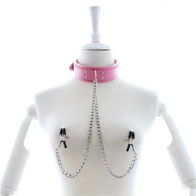Nouveau collier en cuir avec pince à poitrine, pince à chaîne, couple, jouets sexuels pour femmes, outils sexuels, jeux pour adultes.