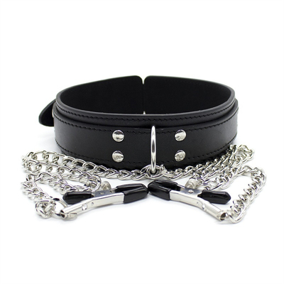 Nouveau collier en cuir avec pince à poitrine, pince à chaîne, couple, jouets sexuels pour femmes, outils sexuels, jeux pour adultes.
