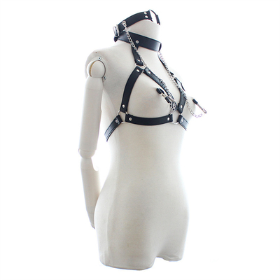 Jouets sexuels érotiques Esclave retenue Bikini soutien-gorge Sexy lingerie Bouche anneau Boucle collier Mamelon pinces en cuir harnais de servitude