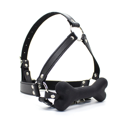 Restreint en cuir Esclave Cosplay Bondage Capuche Tête Harnais Bouche Boule Gag