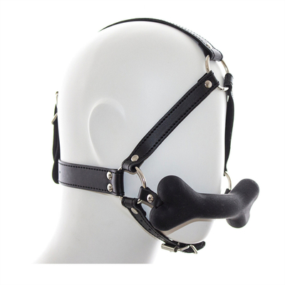 Restreint en cuir Esclave Cosplay Bondage Capuche Tête Harnais Bouche Boule Gag