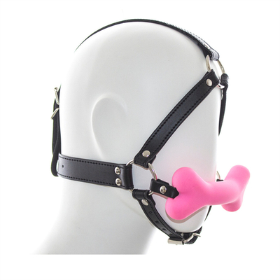 Restreint en cuir Esclave Cosplay Bondage Capuche Tête Harnais Bouche Boule Gag