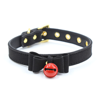 Jouets sexuels pour adultes Chien rose cloche bowknot trou en or épingle en cuir doux boucle de cou manche noire cou manche collier