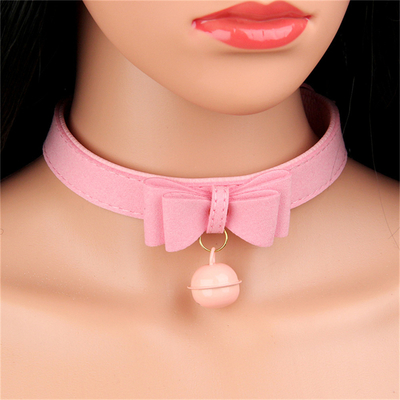 Jouets sexuels pour adultes Chien rose cloche bowknot trou en or épingle en cuir doux boucle de cou manche noire cou manche collier