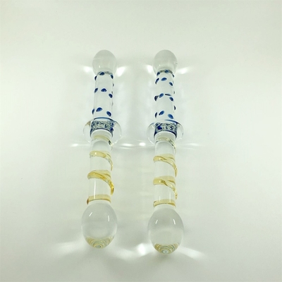 Dildos en verre à double tête, avec une prise de cul anal, avec un grand gode en verre pyrex pour femmes.