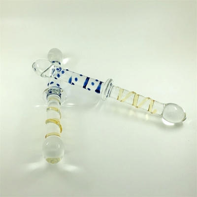 Dildos en verre à double tête, avec une prise de cul anal, avec un grand gode en verre pyrex pour femmes.