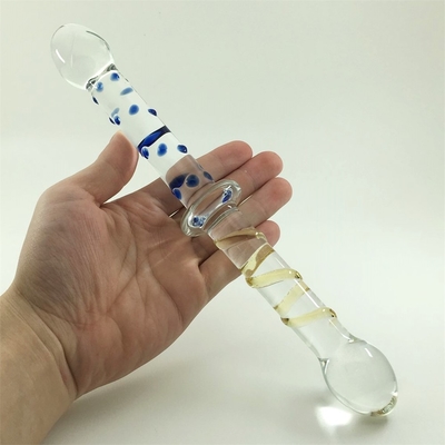 Dildos en verre à double tête, avec une prise de cul anal, avec un grand gode en verre pyrex pour femmes.